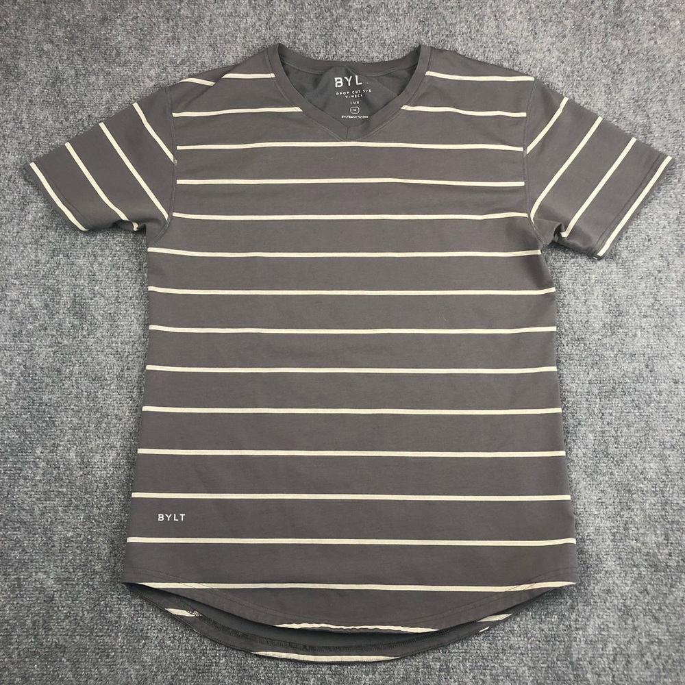 Bylt Men's Lux Drop-Cut Striped V-Neck T-Shirt